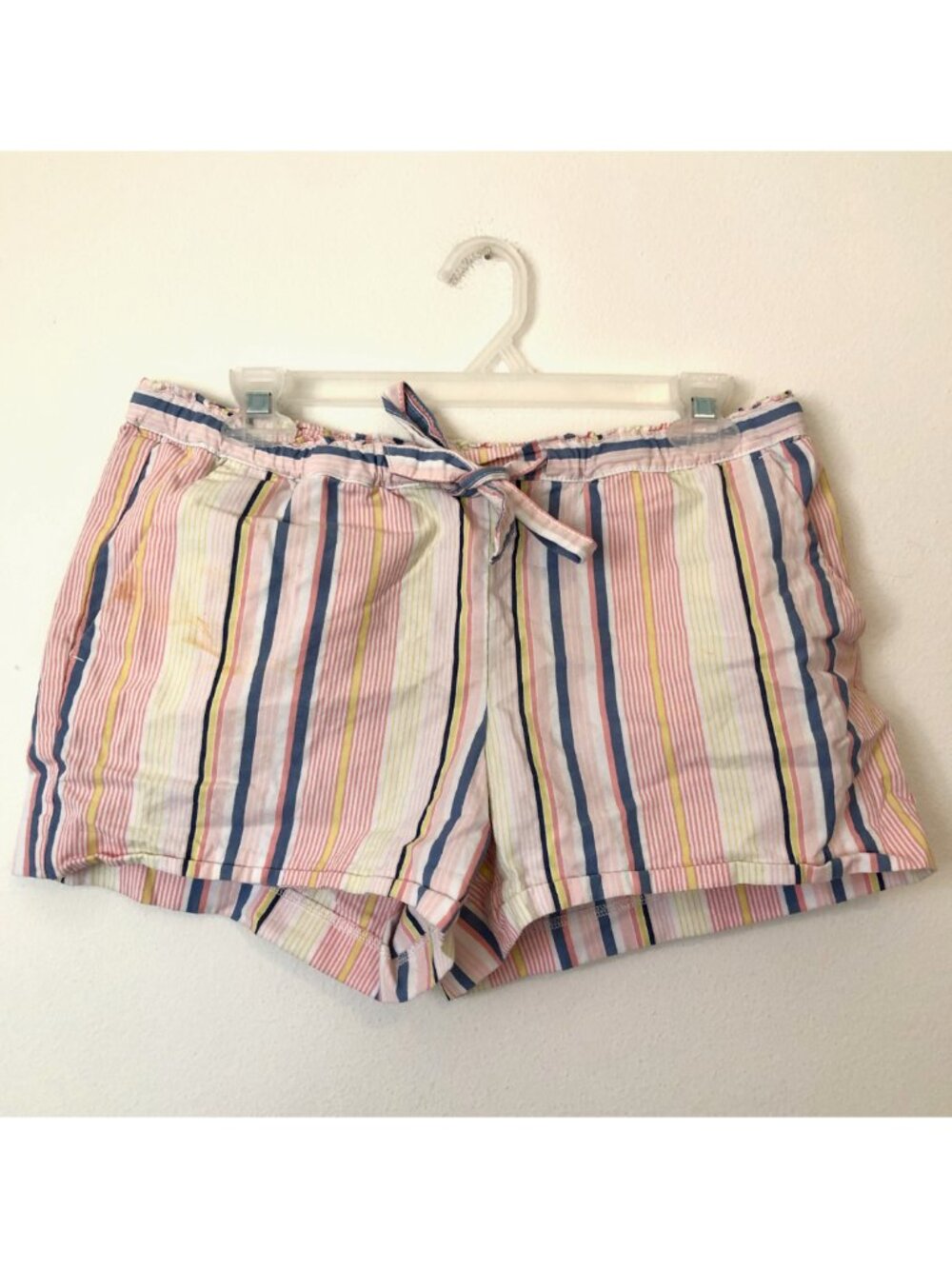 ANN TAYLOR LOFT Striped Tie Waist Shorts Pink White Blue 100% Cotton Boho Small - Picture 2 of 15